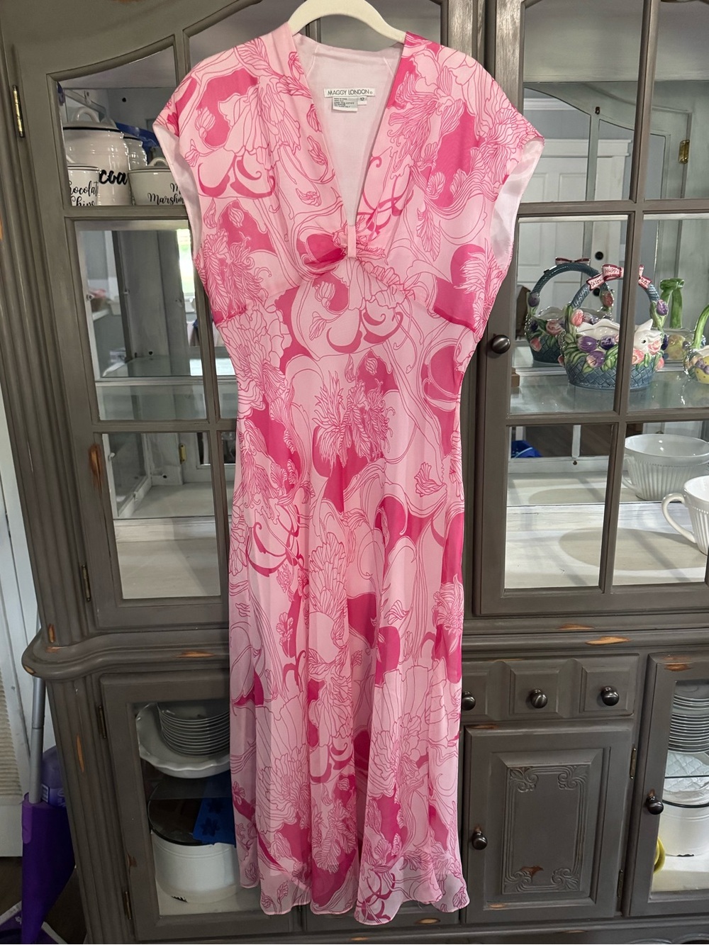 Vintage Silk Bright Pink Floral Maxi Dress